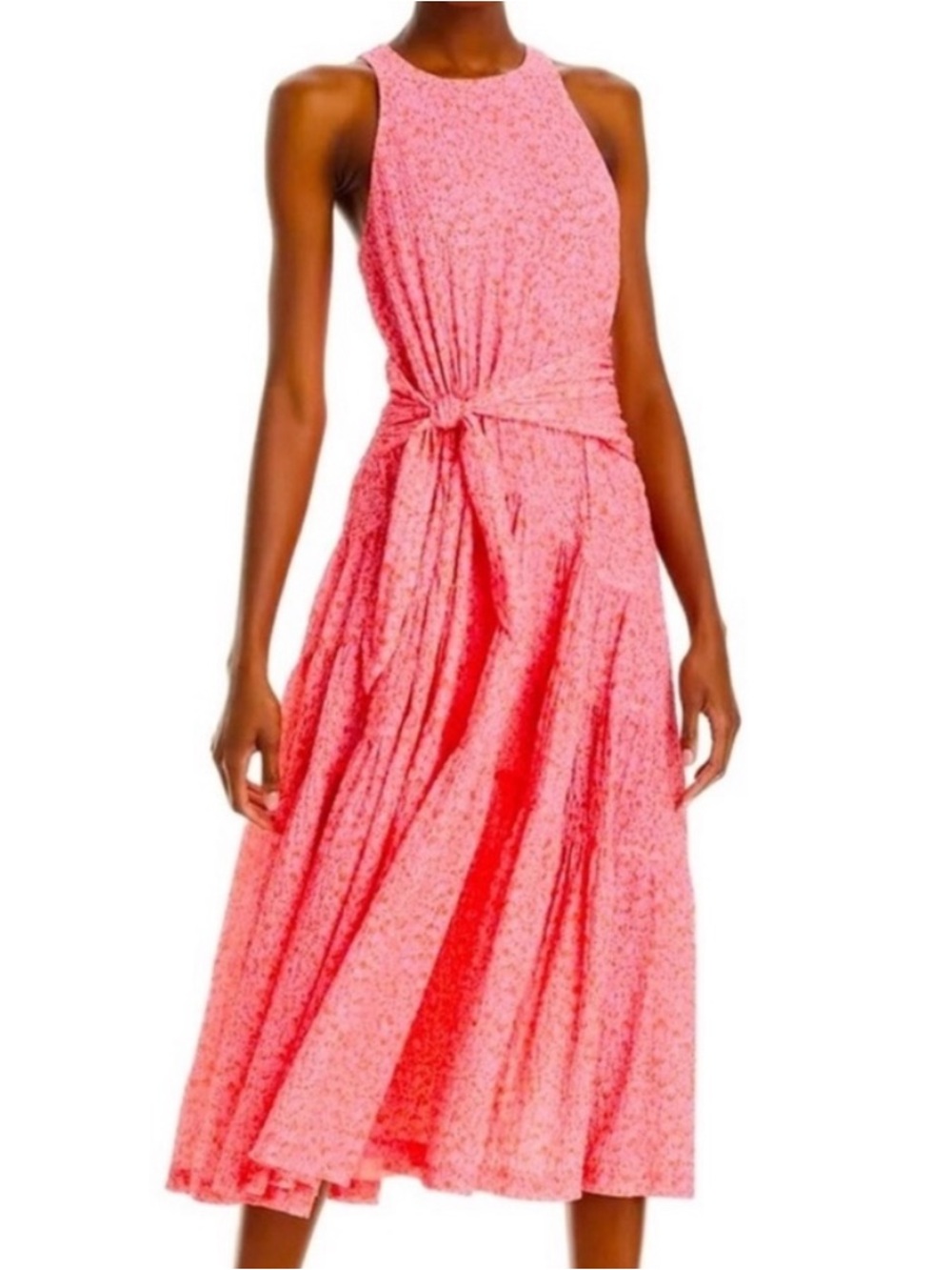 cinq a sept Coral-Pink Tie-Waist Midi Dress size 12
